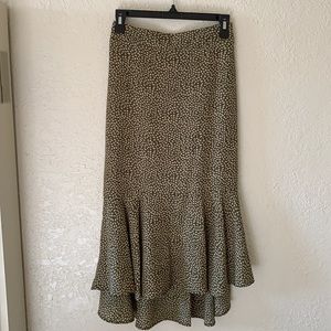 Green and beige printed midi skirt